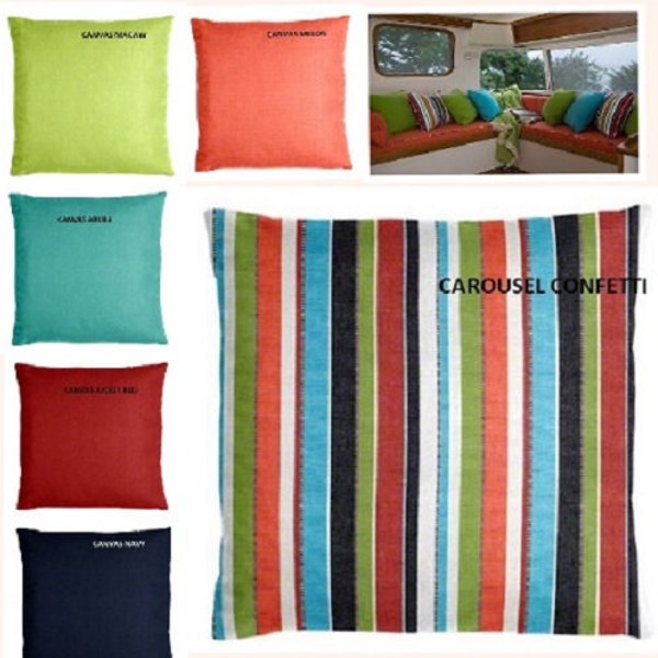 Sunbrella Pillows, CAROUSEL CONFETTI, Jockey Red, Rib White, Melon, Aruba,Navy, Macaw