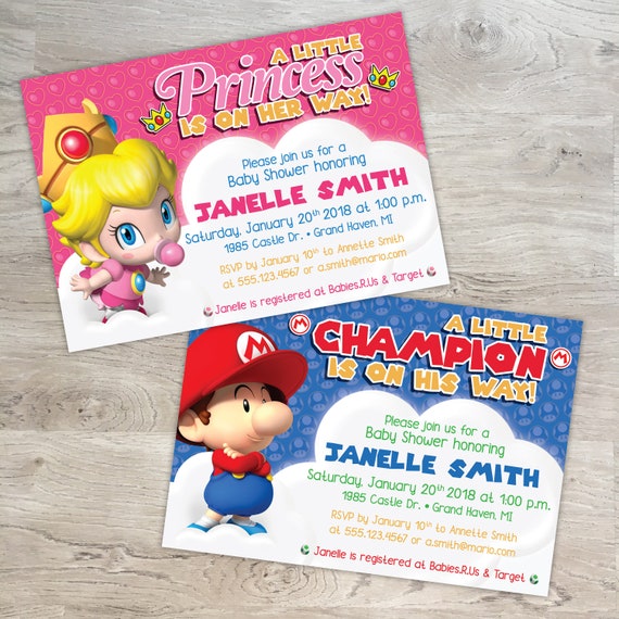 super mario baby shower invitations
