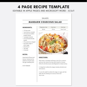 Editable Recipe Template Recipe Binder Digital Download Etsy