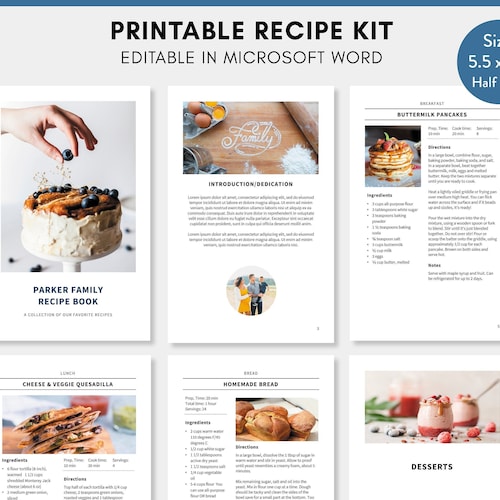 Half Page Recipe Template Kit Half Letter Editable Template - Etsy