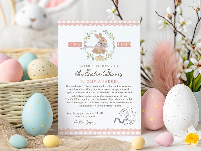 Easter Pink Bunny Printable Letter, Official Note, From the Desk of the ...
