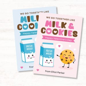Wir gehen zusammen wie Milch und Kekse, druckbare Valentinstagskarte für Kinder im Klassenzimmer, bearbeitbare Schulvalentine, Kekskarte, Milch- und Keksanhänger