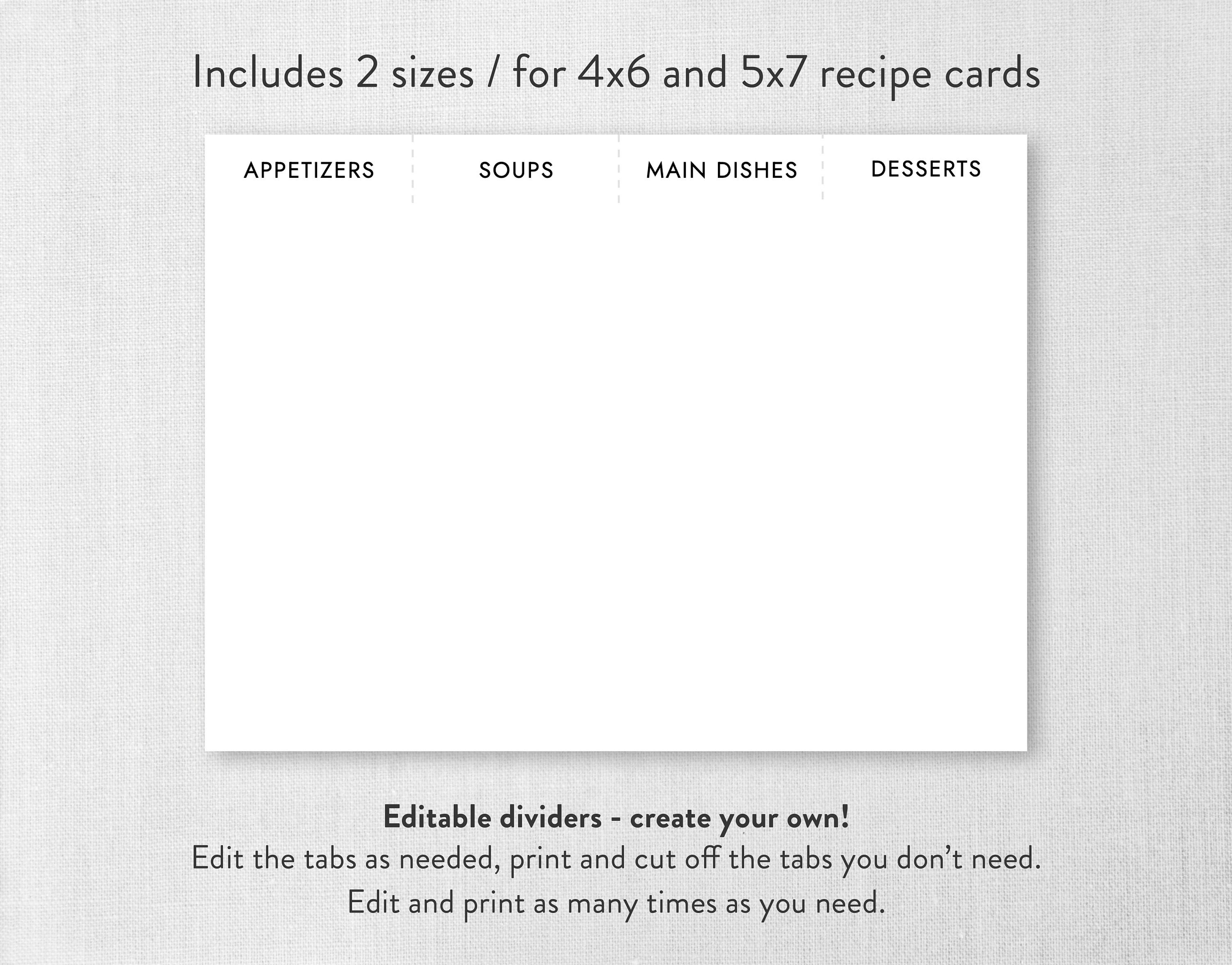 Editable Recipe Card Dividers 4x6 and 5x7 Recipe Card Etsy