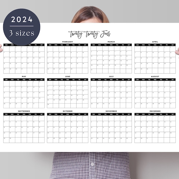 2024 Wall Calendar, 2024 Large Printable Calendar, Landscape Calendar, Office Planner, 2024 Digital Calendar, Instant Download, Large Format