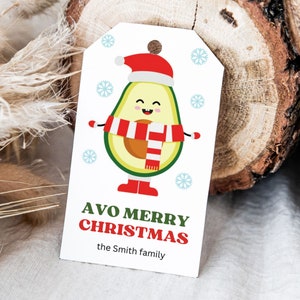 Druckbarer Weihnachtsgeschenkanhänger, bearbeitbarer Feiertagsanhänger, lustiger Avocado DIY Weihnachtsanhänger, sofortiger Download, Druck zu Hause, Avo frohe Weihnachten