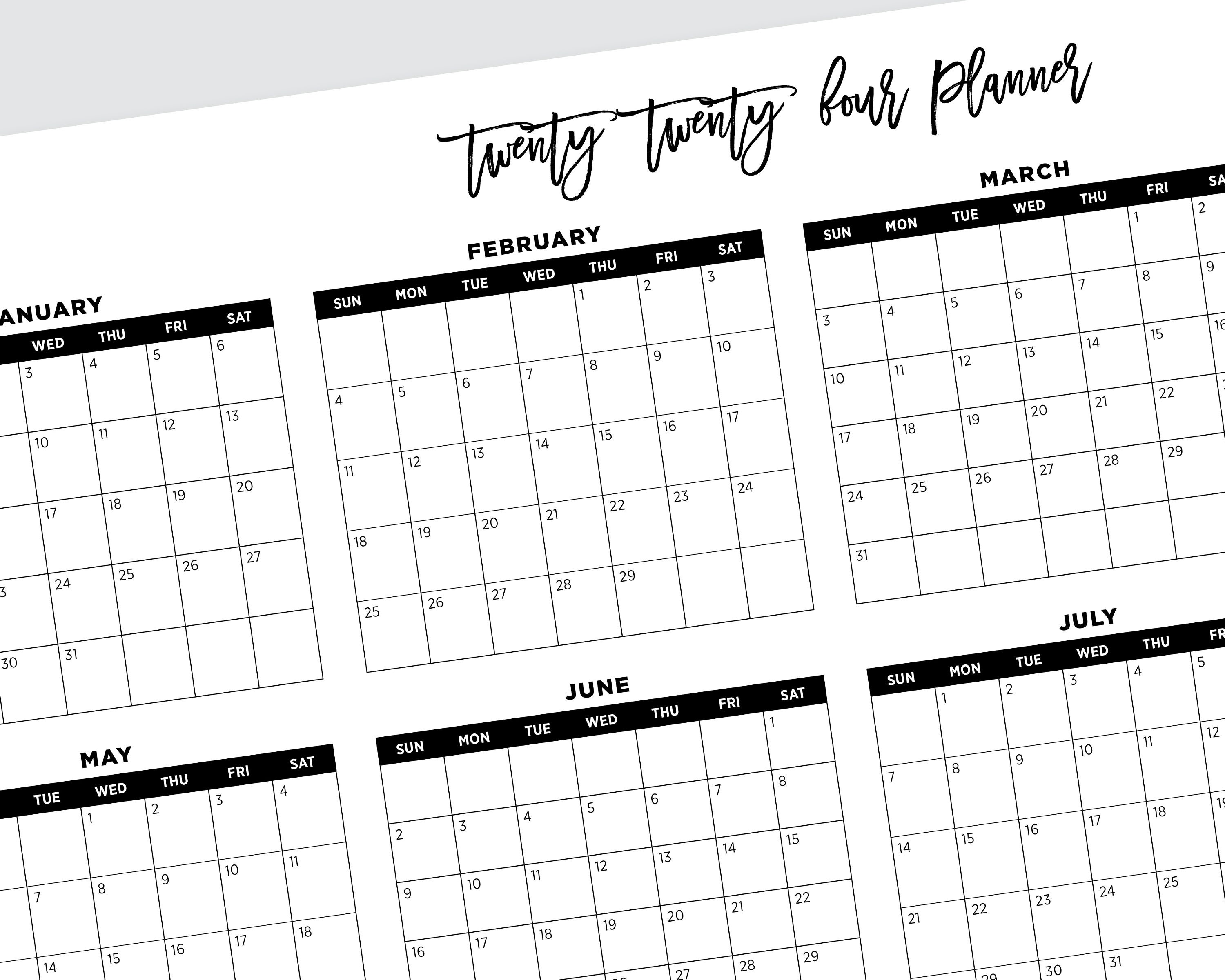 2024 Horizontal Calendar, 2024 Large Wall Calendar, 2024 Printable Calendar Landscape, 2024