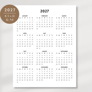 2027 Printable Calendar, 2027 Planner, 2027 Desk Calendar, Office Calendar, Year Calendar, Instant Download, Minimalist Portrait Calendar