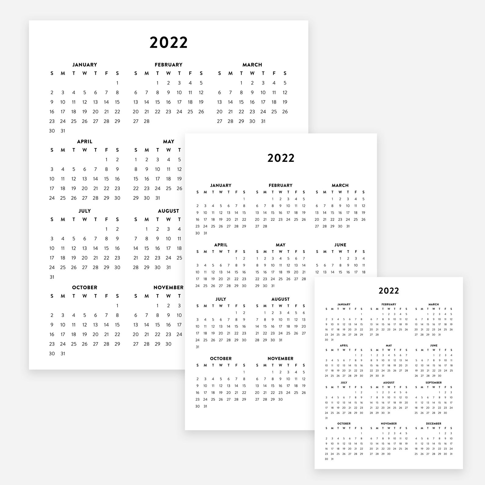 2022 Minimalist Printable Calendars 2022 Simple Year Planner Etsy Canada