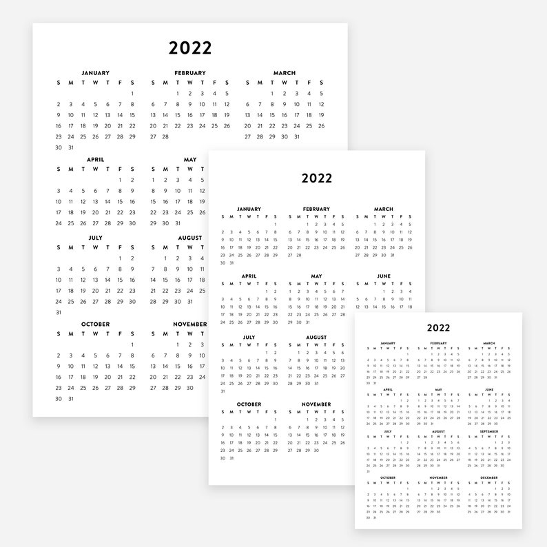 2022 Minimalist Printable Calendars 2022 Simple Year Planner Etsy Canada