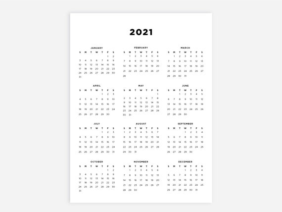 2021 Calendar 8.5 X 11 | Christmas Day 2020