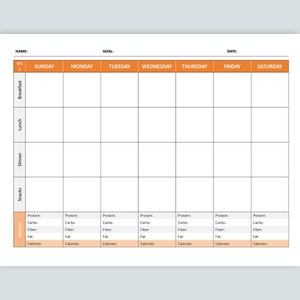 Editable MS Word Weekly Meal Planner With Macros Template, Printable ...