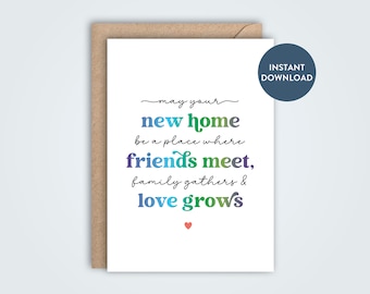 Neues Zuhause, typografische Karte, Herzlichen Glückwunsch zum neuen Haus, Einweihungsparty, druckbare Karte, DIY, digitaler Download, 5x7