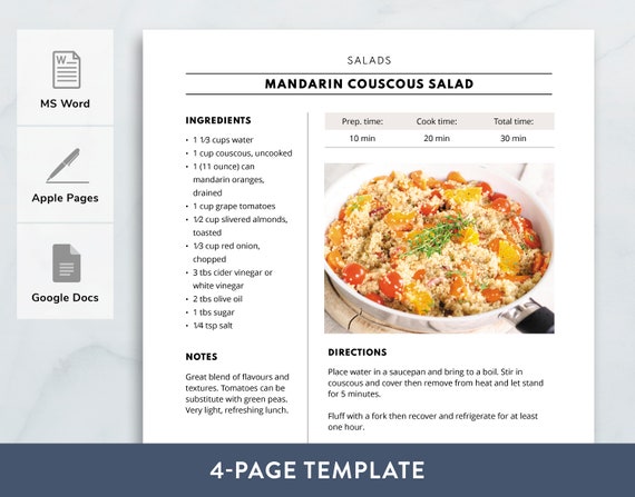 Recipe Template Printable Recipe Book Editable Recipe - Etsy México