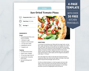 Editable Recipe Cookbook Template, MS Word, Mac Pages, Google Docs, Printable Recipe Pages, Recipe Book Template, Instant Download