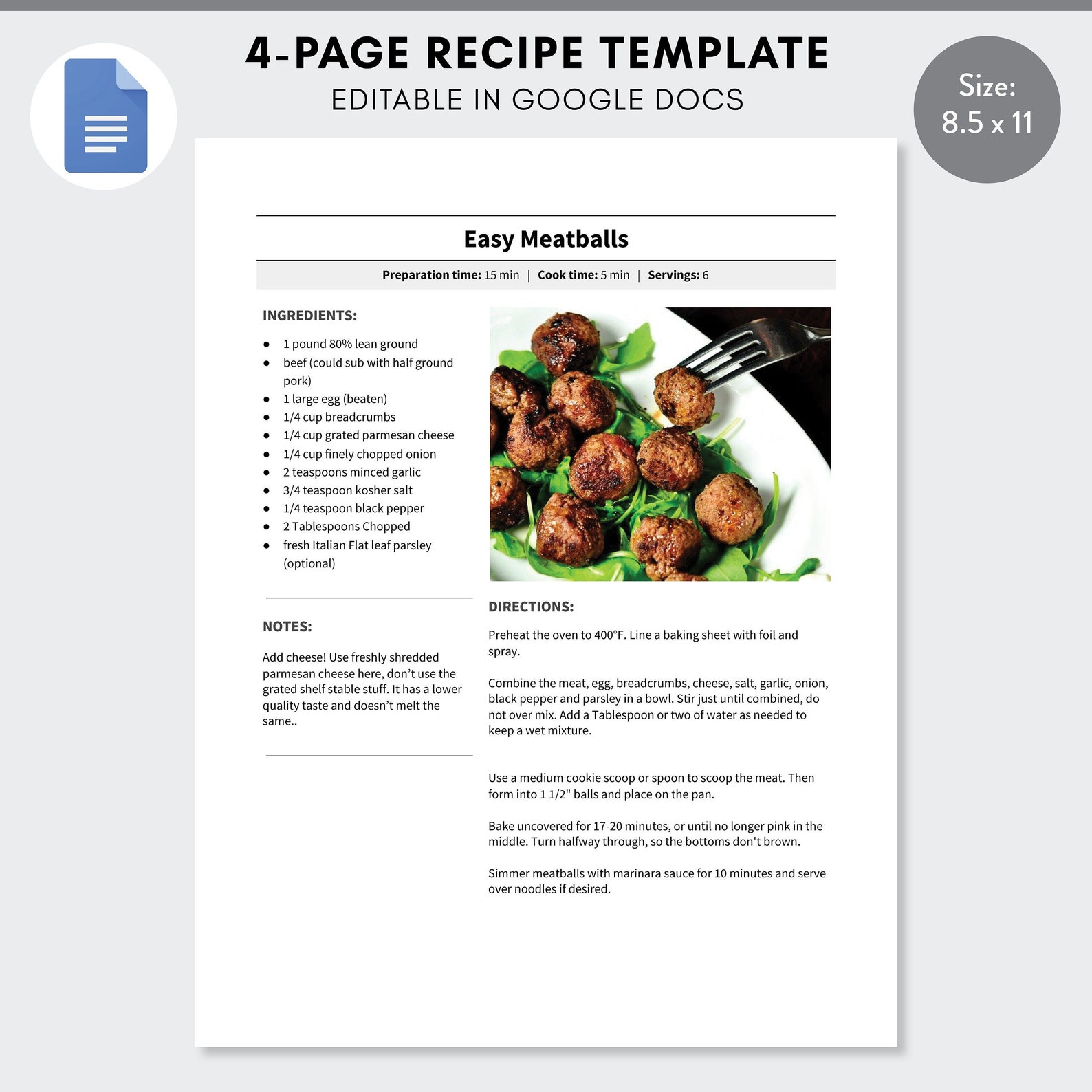 Google Docs Recipe Template Editable Recipe Pages Cookbook Etsy
