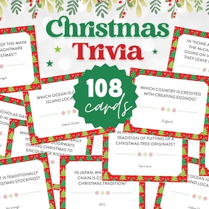 Weihnachtstrivia, Trivia Quiz, druckbare Weihnachtsparty Spiel, lustige Urlaubsaktivität, Weihnachtspuzzle, Kartenspiel, digitaler Download