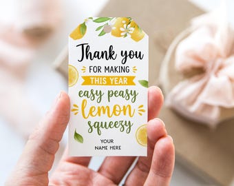 Afdrukbaar bedankkaartje voor leraar, Easy Peasy Lemon Squeezy-tag, einde schooljaar cadeau, citroen Teacher Appreciation Tag
