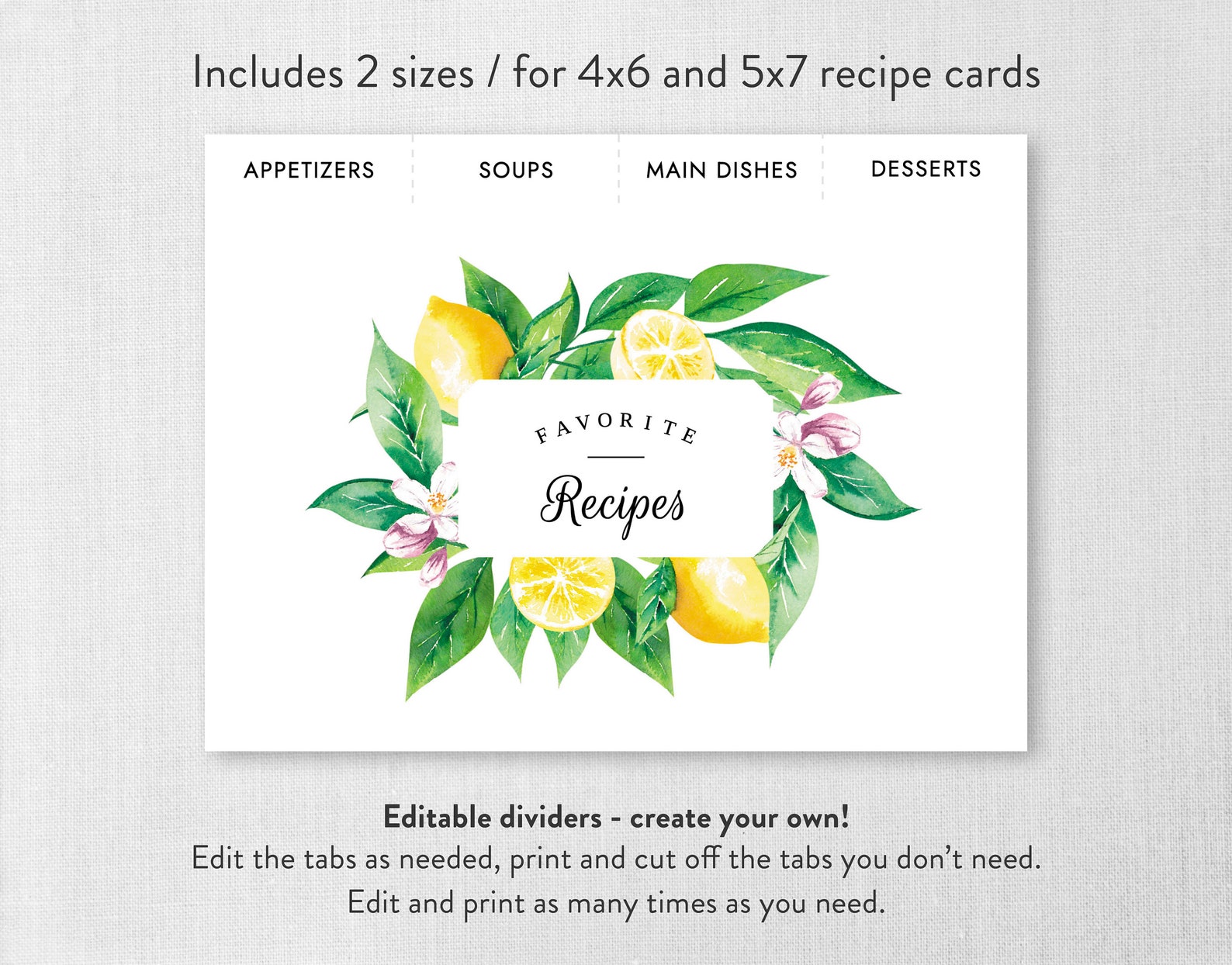 Editable Recipe Card Dividers 4x6 and 5x7 Recipe Card Etsy Canada