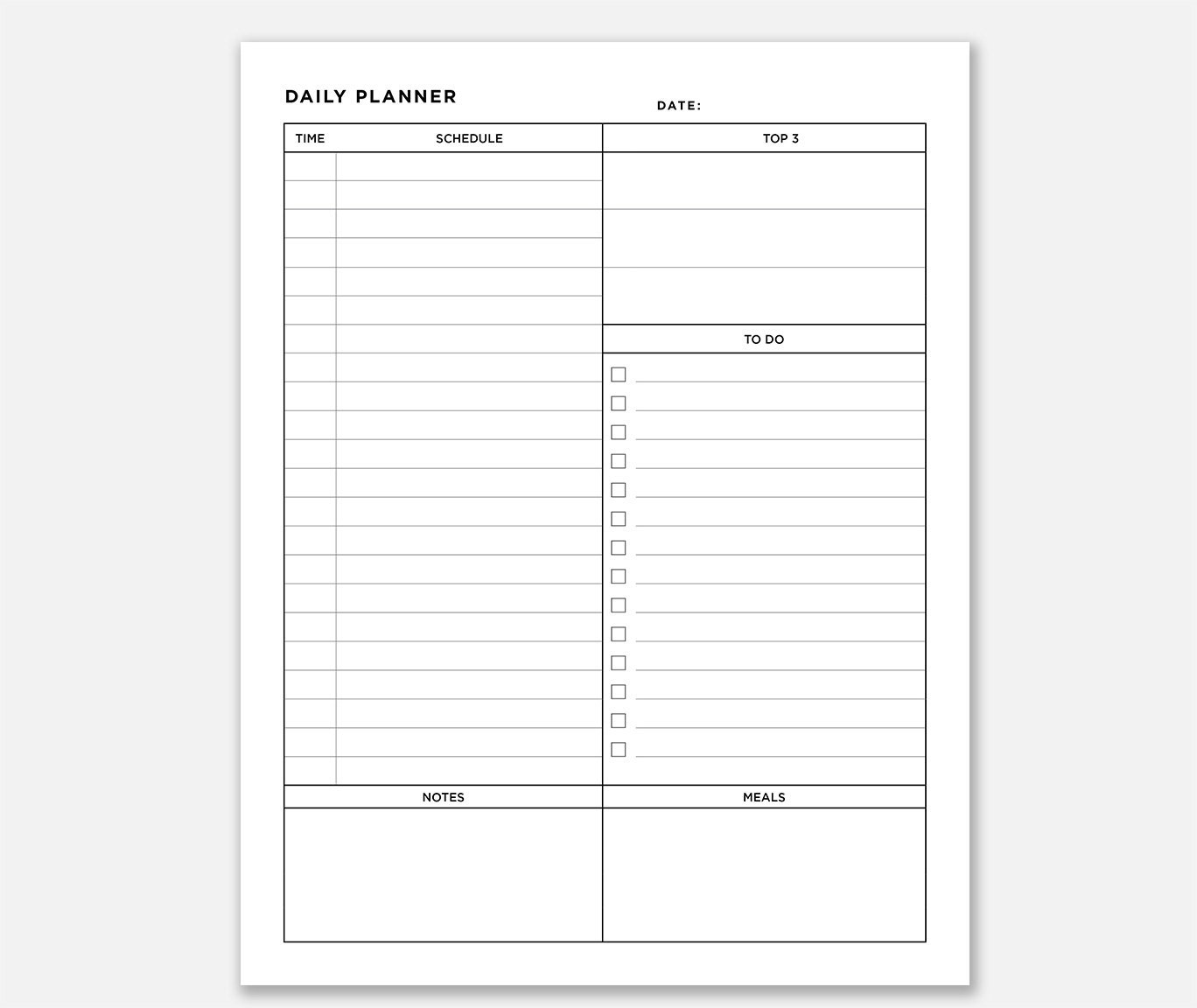Printable Daily Planner, Simple Daily Organizer, Minimalist Daily Office  Planner, Digital Download Daily Planner Intended For Printable Blank Daily Schedule Template