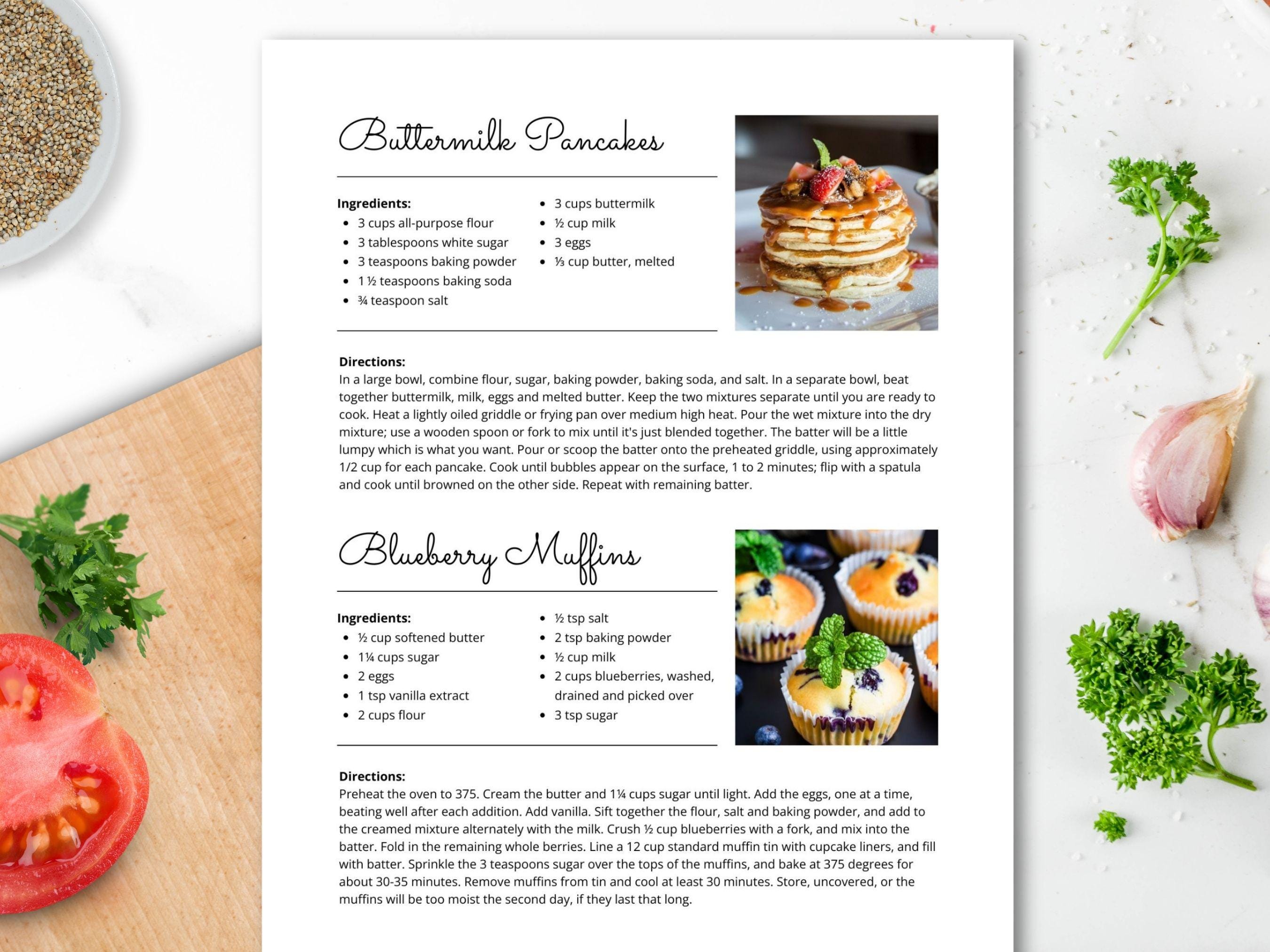 Editable Recipe Template for Short Recipes, Printable Recipe Page, 2 ...