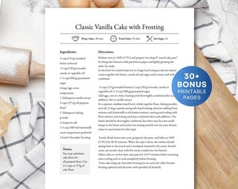 Redigerbar receptmall, utskrivbar receptkokbok, receptsida, MS Word, Apple Pages, Google Dokument, Canva-receptmall, direktnedladdning