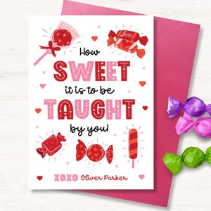 How Sweet it is to be Taught By You, Printable School Valentine, Valentine&#39;s Day Card for Teacher, Classroom Card, Student Valentine Tag