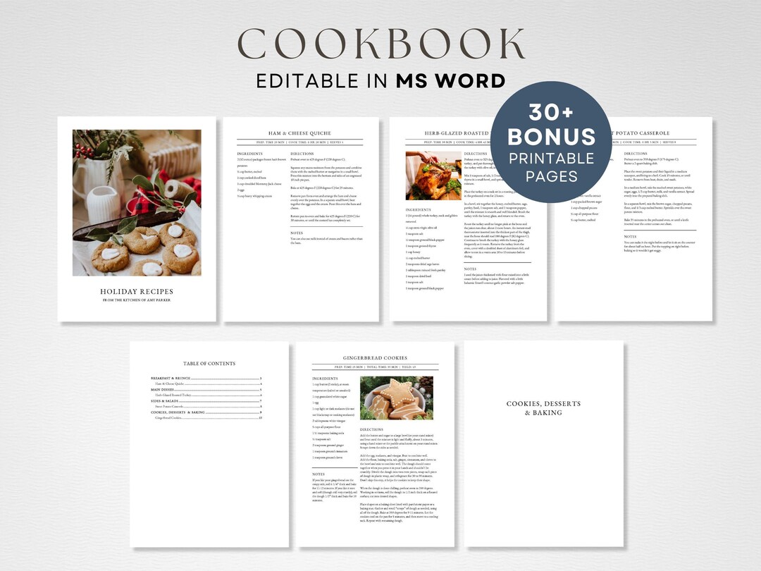 Recipe Book Template, Printable MS Word Template, Classic Style ...
