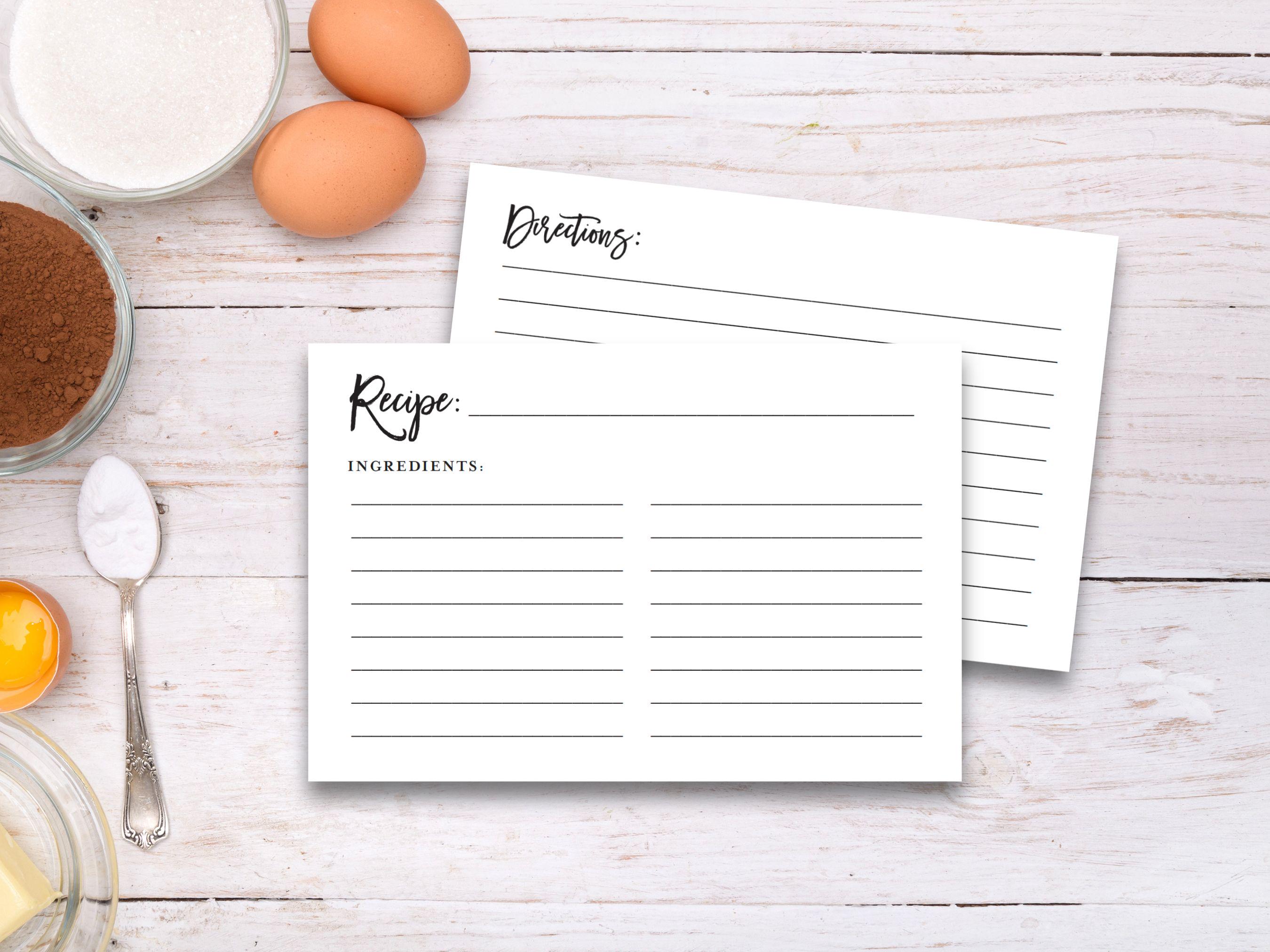 4x6 Printable Recipe Card With Lines, Script Recipe Cards, Kitchen ...