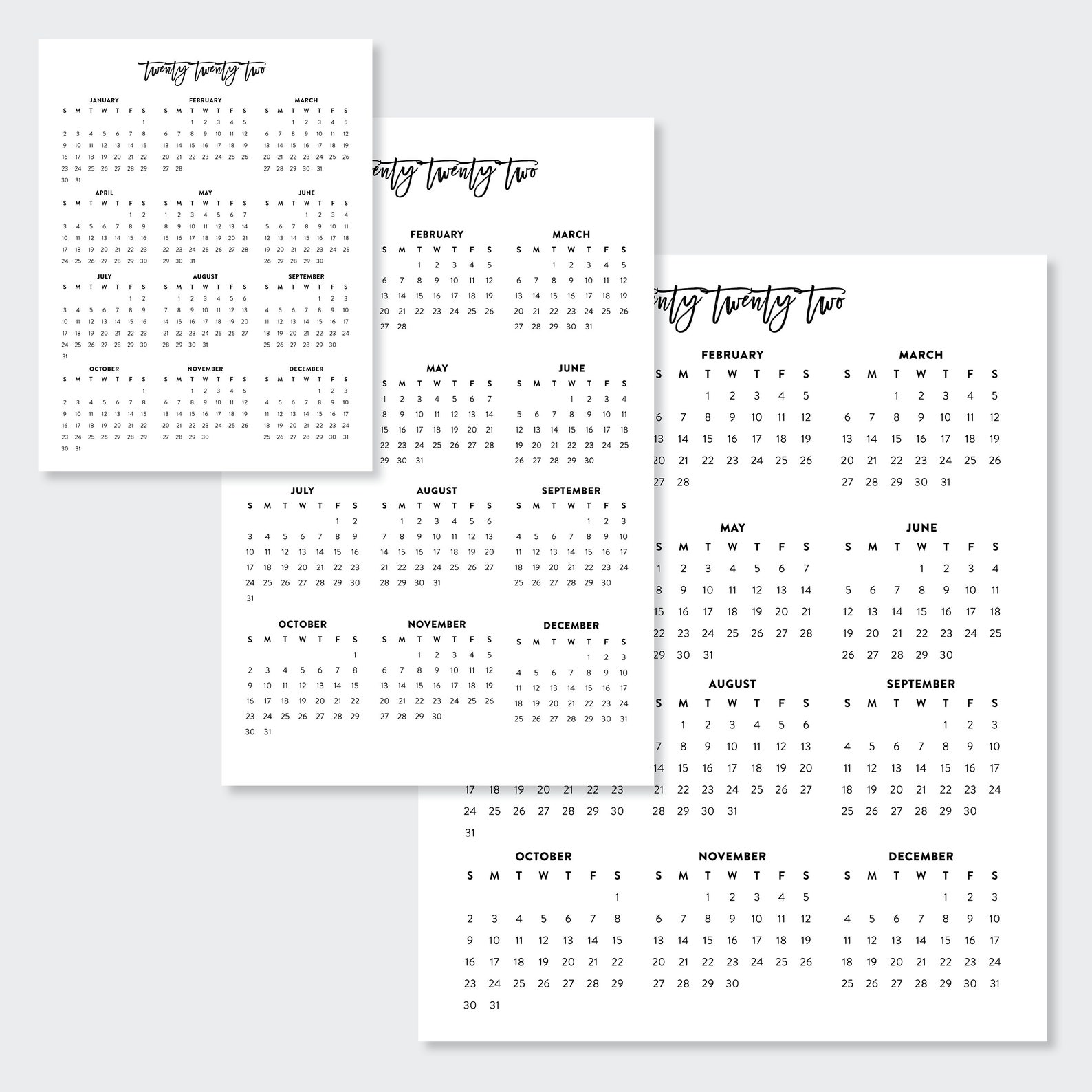 2022 Druckbare Kalender 2022 Jahresplaner 2022