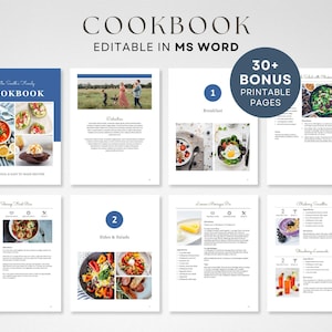 Libro de recetas editable, plantilla de Word, carpeta de recetas imprimible, libro de recetas de cocina, tamaño carta y A4, plantillas de libros de recetas, descarga instantánea