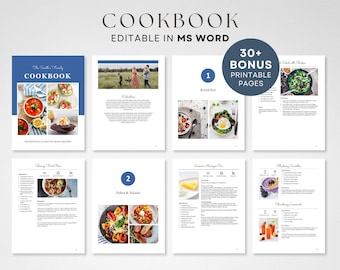 Editable Recipe Book, Word Template, Printable Cookbook Binder, Kitchen Recipe Book, Letter and A4, Recipe Book Templates, Instant Download