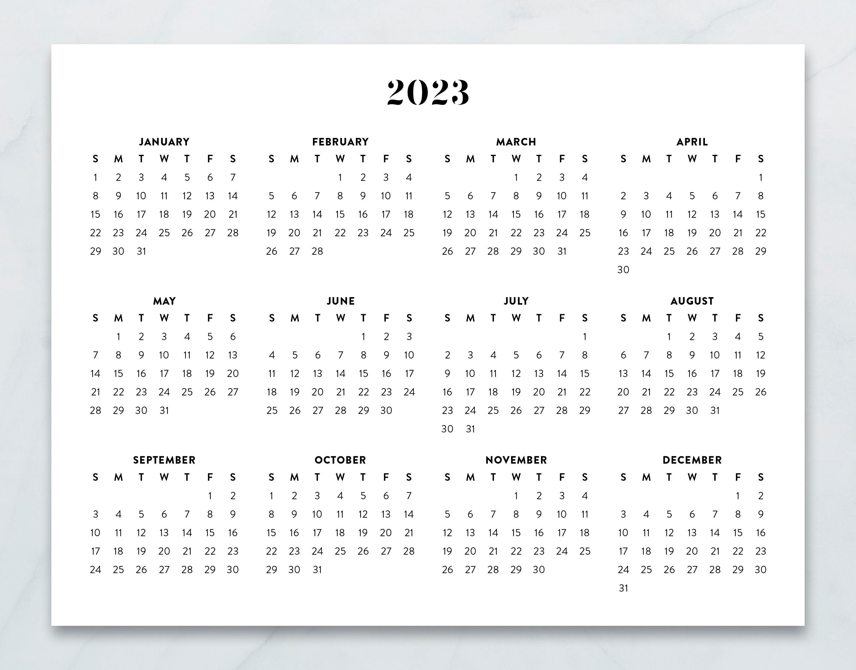 2023 Calendar 2023 Letter 2023 Landscape Year Calendar Etsy Uk
