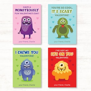Cartes de la Saint-Valentin monstres mignons, cartes de la Saint-Valentin à imprimer pour la salle de classe, Saint-Valentin monstre pour enfants, cartes de la Saint-Valentin école monstres, modèle Canva