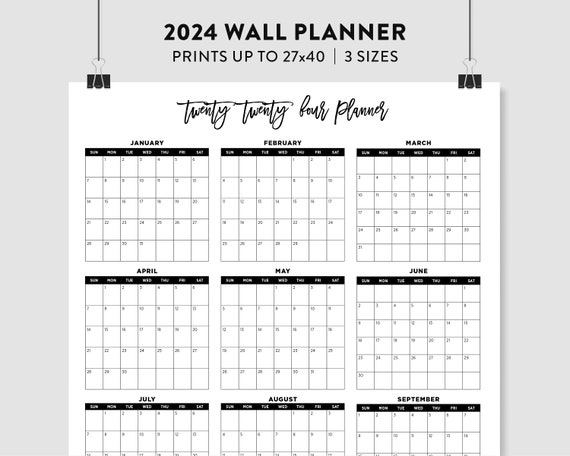 2024 Calendar, 2024 Large Wall Calendar, 2024 Printable Calendar, 2024  Planner, Large Printable Vertical Calendar, Office Planner 