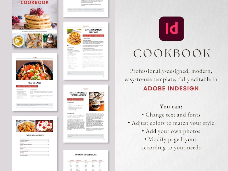 InDesign Recipe Template, Editable Adobe InDesign Recipe Book, Printable Cookbook, DIY Recipe Binder, Editable Cookbook Pages, InDesign File image 6