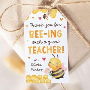 Étiquette-cadeau imprimable d'appréciation du professeur, Merci d'avoir été un si bon professeur, design mignon d'abeille, étiquette-cadeau de faveur en nid d'abeille 2 x 3,5, toile
