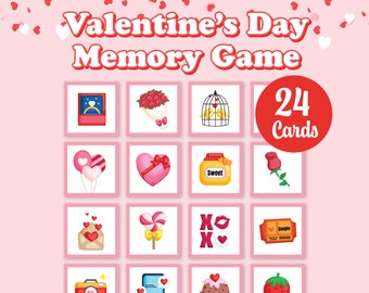 Valentine Memory Game, Fun Card Matching Game, Printable Valentine Game for Kids, Adults or Families, Activity Game Instant Download