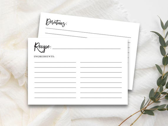4x6 Printable Recipe Card with Lines, Script Recipe Cards, Kitchen Recipe Cards, Instant Digital Download, Cards for Hand-Written Recipes