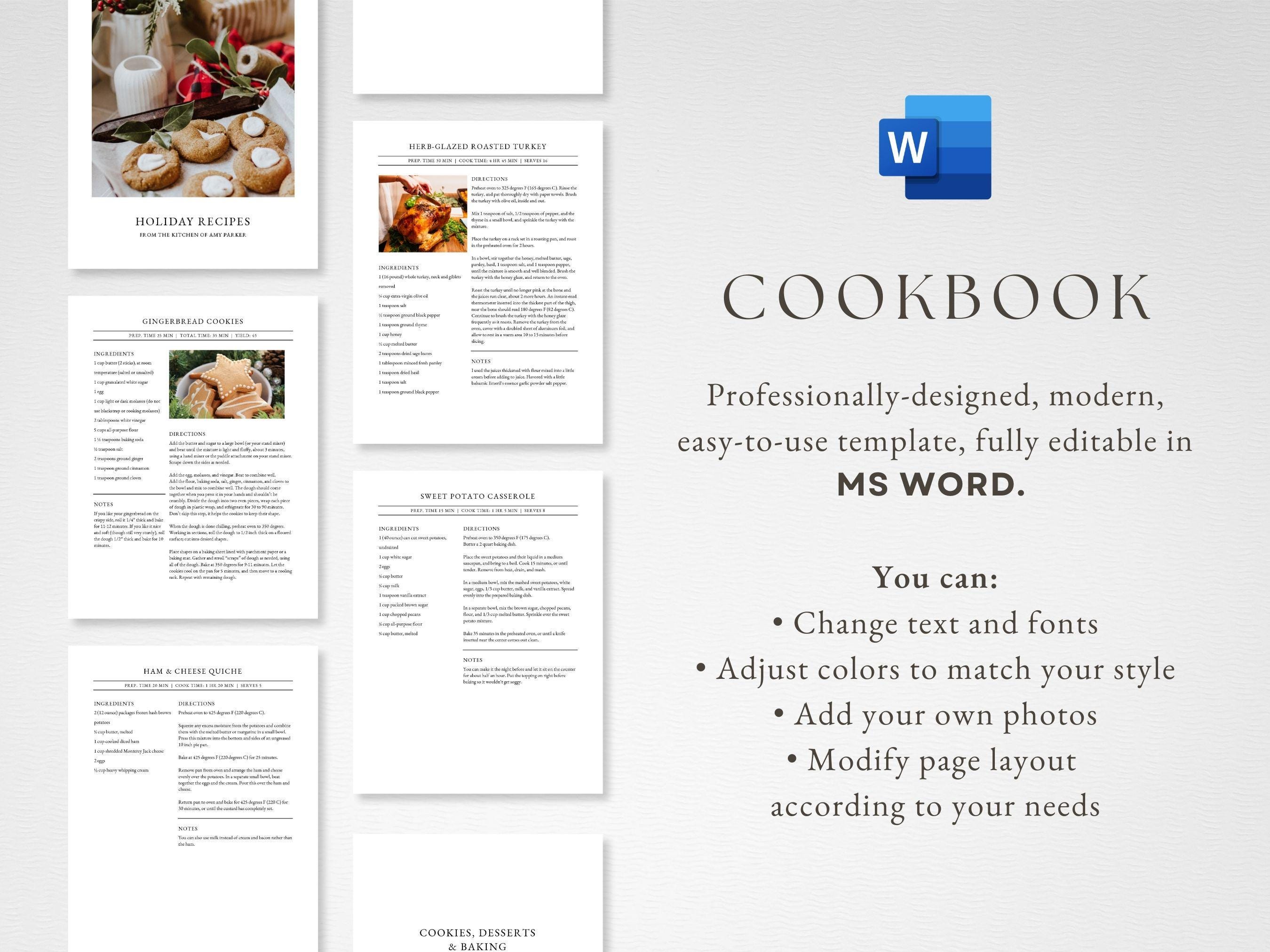 Recipe Book Template, Printable MS Word Template, Classic Style ...