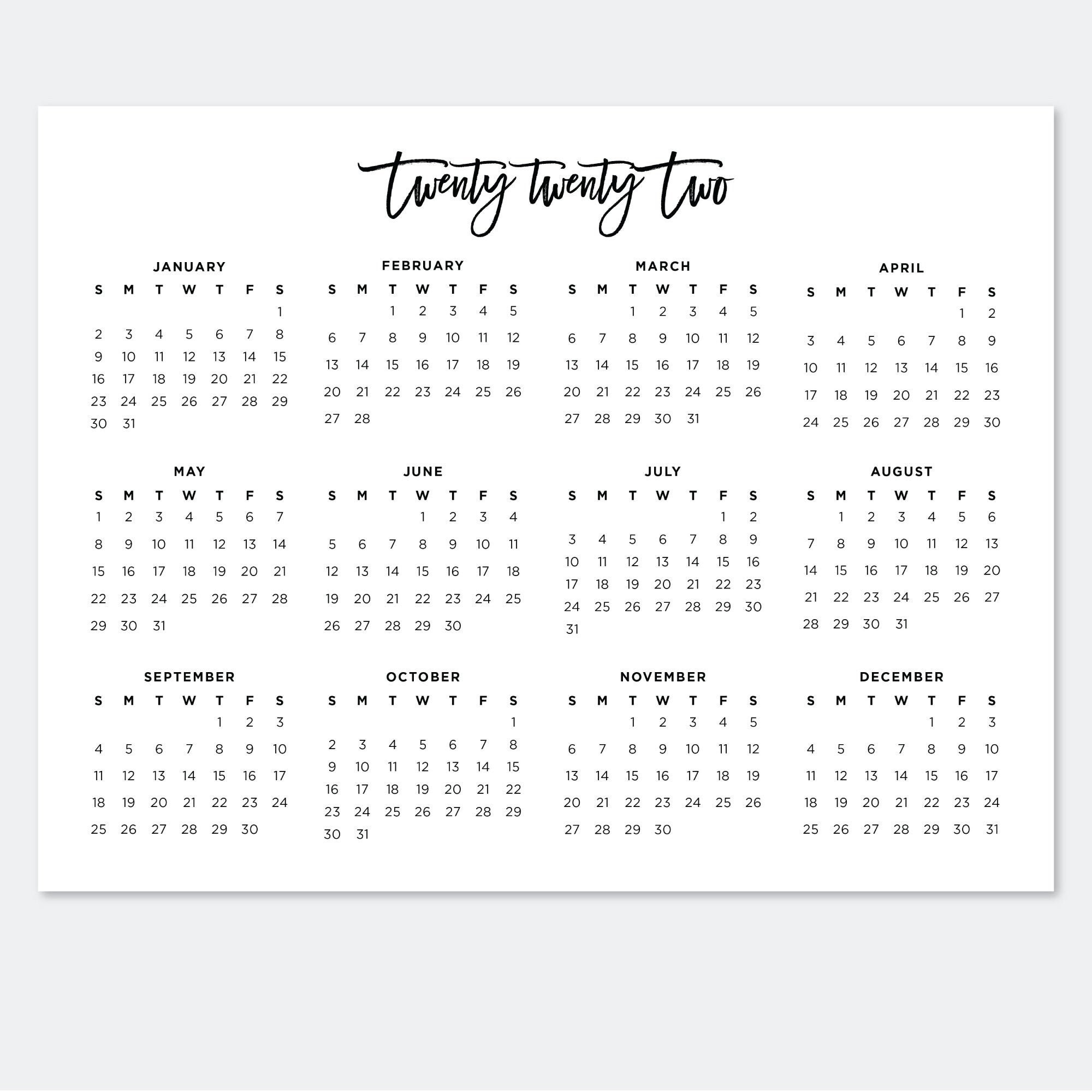 85x11 printable calendar 2022 digital download calendar etsy