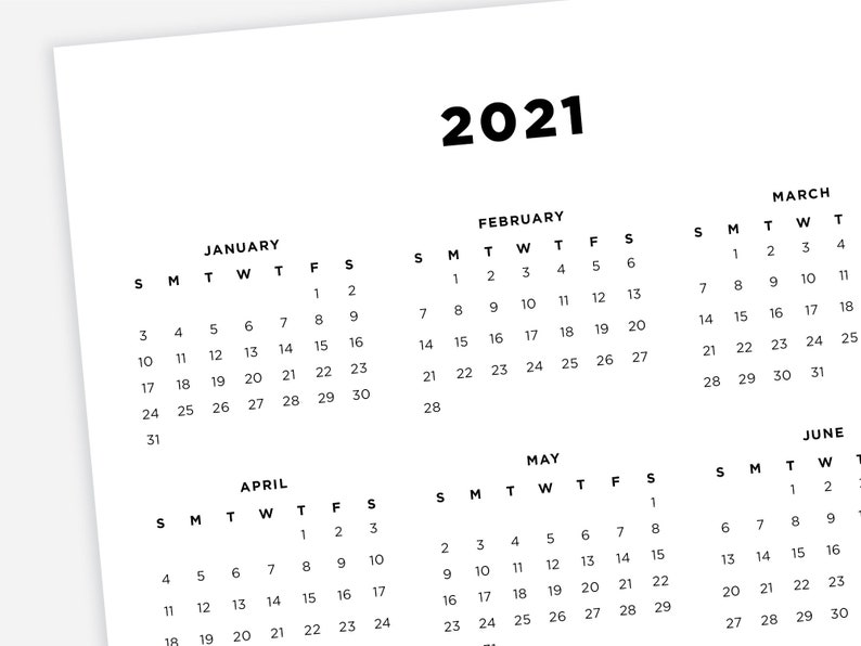 Printable 2021 Calendar 2021 Letter Calendar 2021 Year Etsy