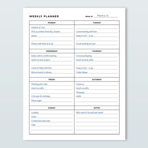 Weekly Planner Printable Page in US Letter and A4 Size, Simple Weekly ...