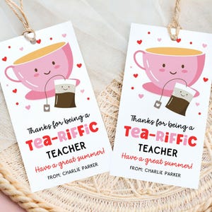Étiquette cadeau imprimable Tea-Riffic professeur, étiquette d'appréciation du professeur sur le thème du thé, téléchargement immédiat, jolie étiquette de faveur tasse de thé pour cadeau professeur