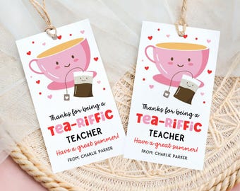 Printable Tea-Riffic Teacher Gift Tag, Tea-Themed Teacher Appreciation Tag, Instant Download, Cute Cup of Tea Favor Tag for Teacher Gift