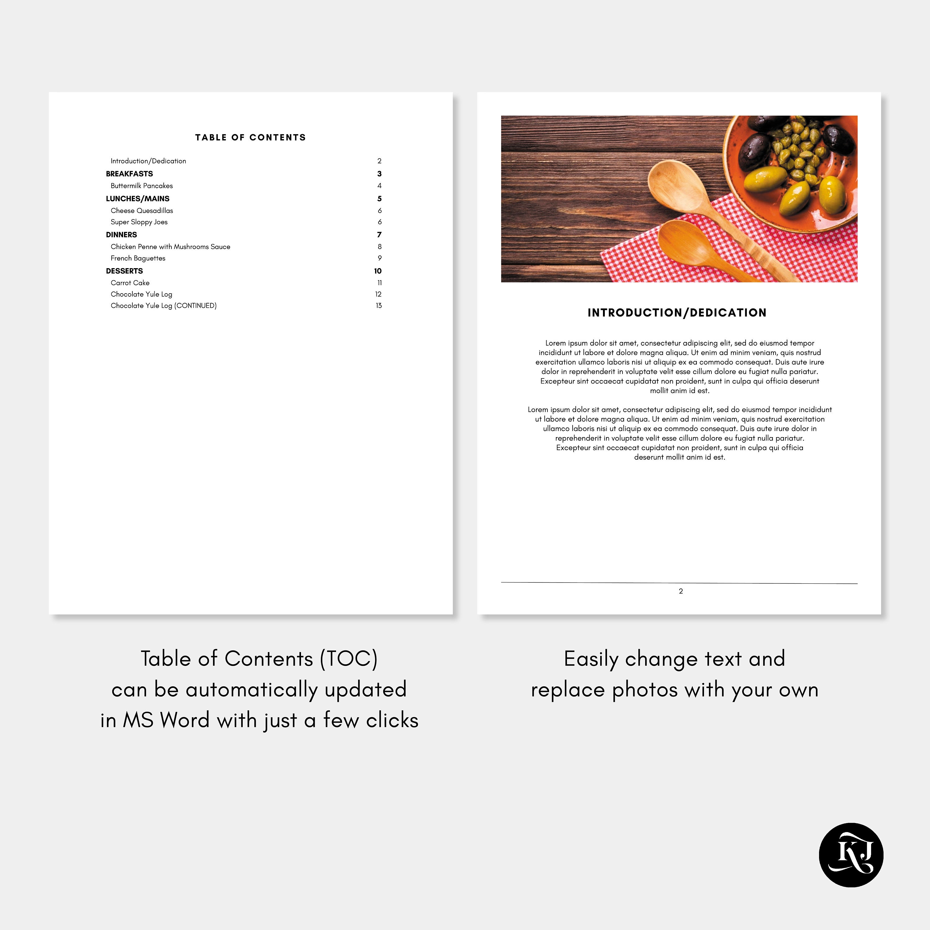 Printable Recipe Book Kit Editable Recipe Template for Word Etsy España