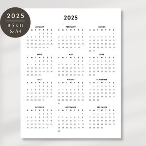 2025 Minimalist Printable Calendar, 2025 Simple Planner, 2025 Calendar ...