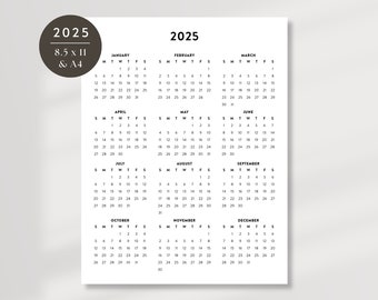 2025 Minimalist Printable Calendar, 2025 Simple Planner, 2025 Calendar, Letter Calendar, Printable Simple Calendar, 8.5x11 and A4 Calendar