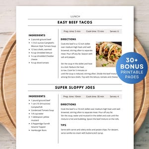 Modelo de receita curta, modelo para impressão de 2 receitas por página, página editável, MS Word, Apple Pages, Google Docs, Canva, página de livro de receitas