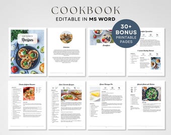 Recipe Book Template, Editable Recipe Book in Word, Recipe Cookbook Template, Recipe Template for Word, Editable Recipe Template, Printable