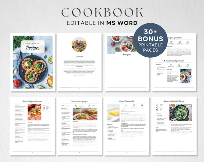 Editable Cookbook MS Word Template Classic Style, Printable Recipe Book ...